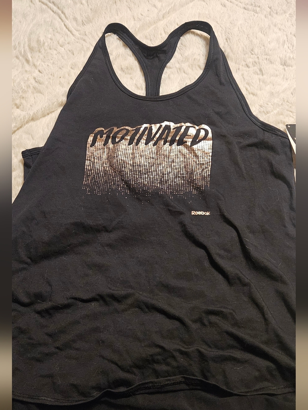 Reebok Black Tank with Metallic Gold 'Motivated' Graphic